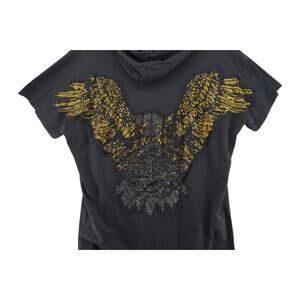 BLACK RHINESTONE EAGLE HOODIE TEE – MEASURED 31” x 23